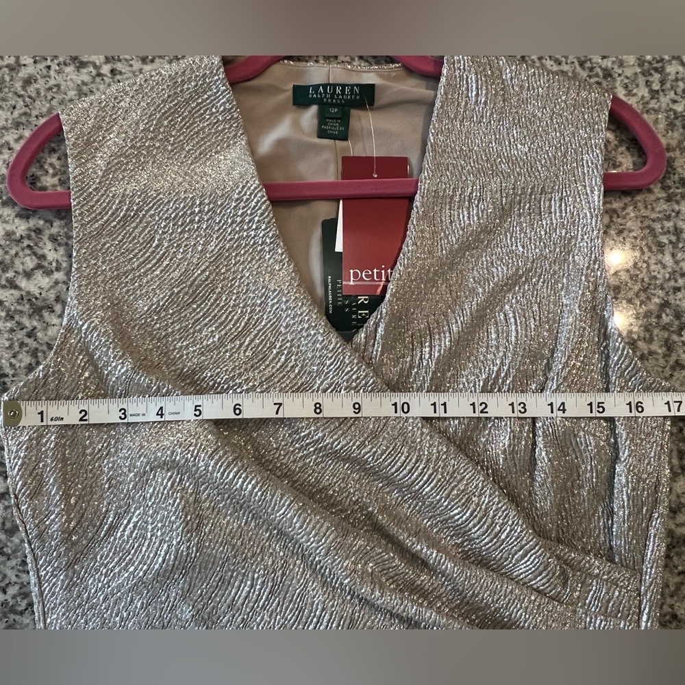 Lauren Ralph Lauren Gold Faux Wrap Sleeveless Dress Size 12P - Picture 3 of 7